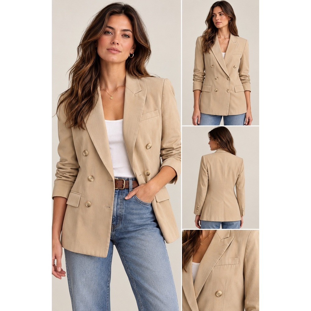Lauren Ralph Lauren Double Breasted Blazer Women 10 Beige 100% Viscose Tan